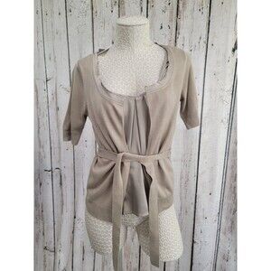 ALK Women's XS New York & Company Tan Layered Short Sleeve Cardigan Blouse Top
